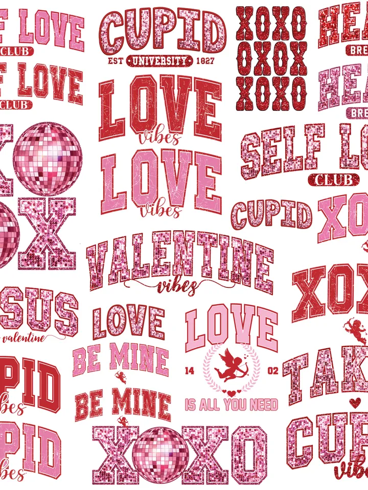 XOXO Sparkly Faux Sequins Valentines Day Png, Cute Valentines Day Shirt Design, Trendy Valentines Day Bundle, Sublimation Trendy Vday Bundle