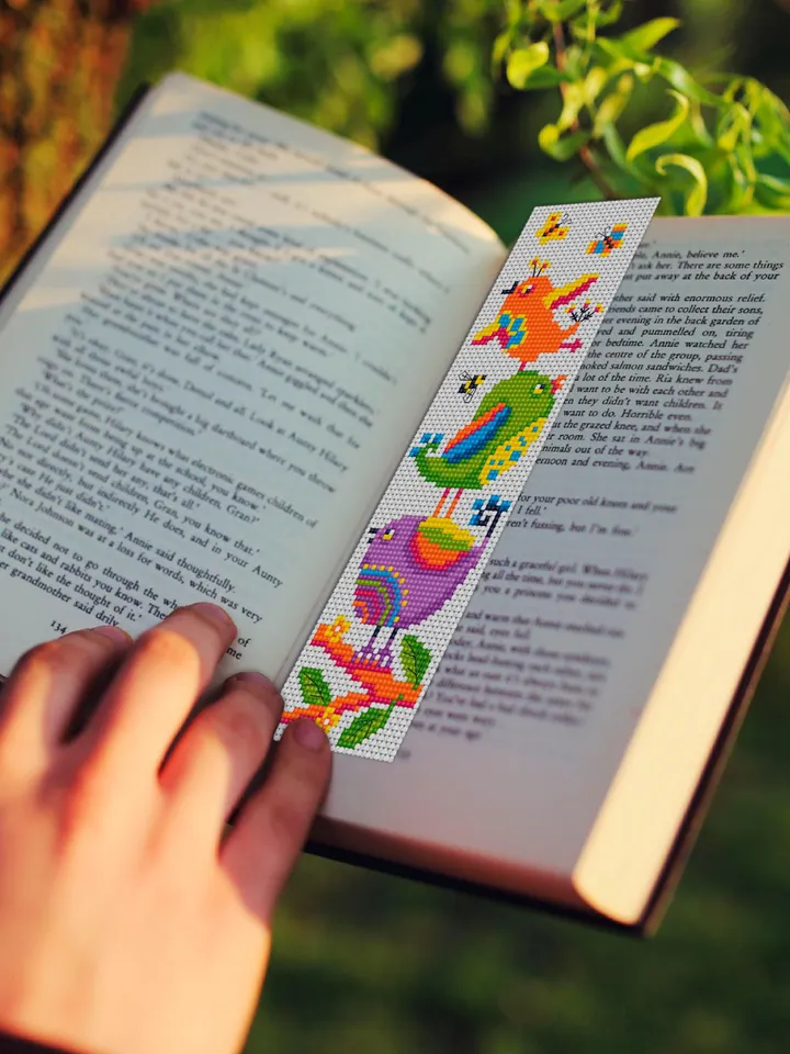 Folk bird bookmark cross stitch pattern PDF download Funny birds cross stitch chart, Cute bookmark pattern digital PDF Bird lover gift #B415