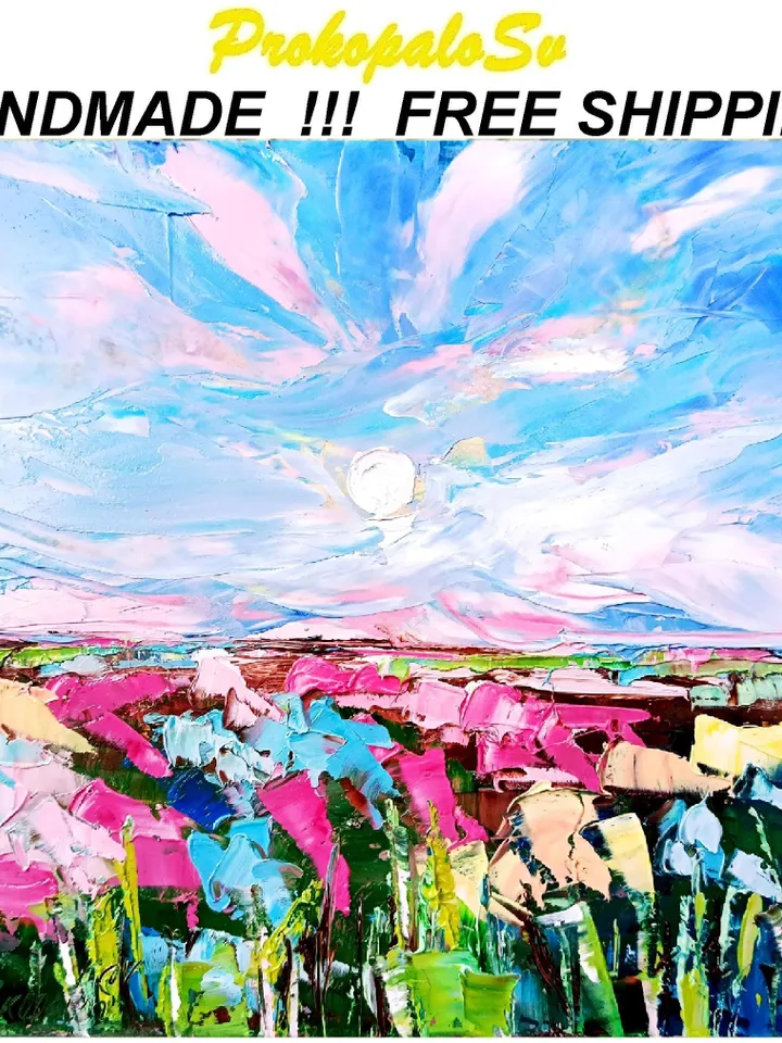 Irish Painting Ireland Original Art Landscape Small Painting Impasto Above Bed Art Impressionist Pink Blue Midlands Ireland ArtProkopaloSv