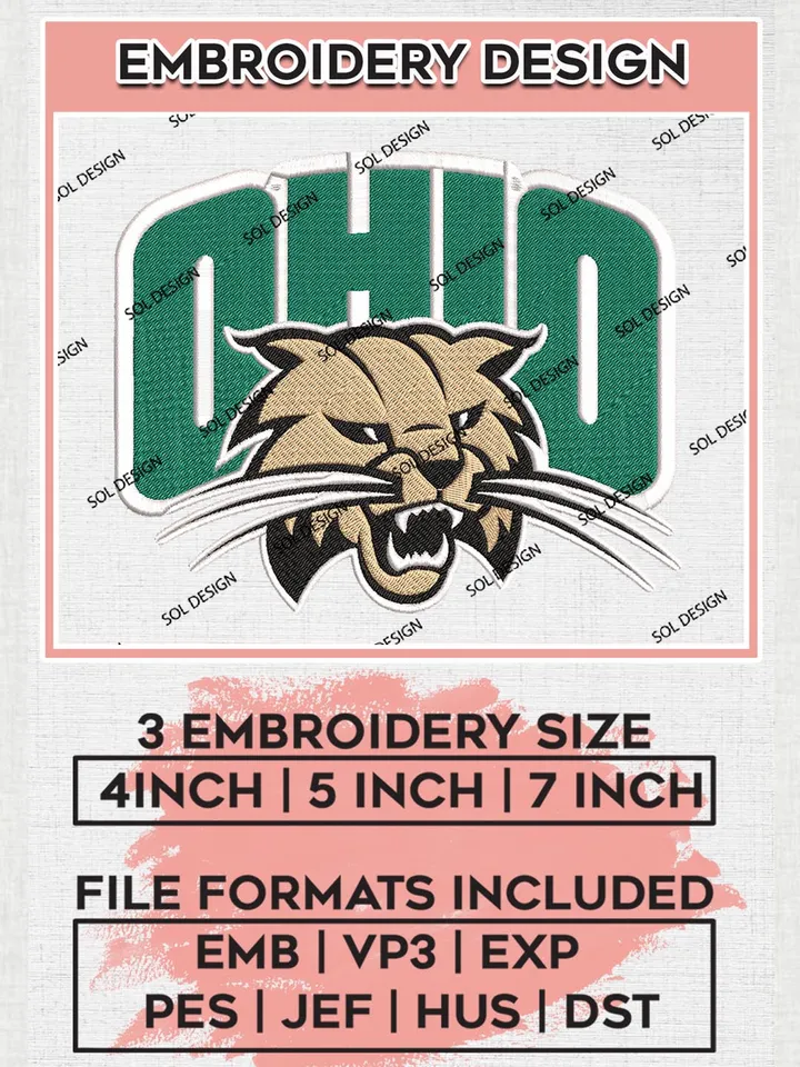 Ohio Bobcats Logo Machine Embroidery Design, NCAA Ohio Bobcats Embroidery Design Design files, NCAA Embroidery Designs, NCAA Machine Embroidery Designs, Digital Download