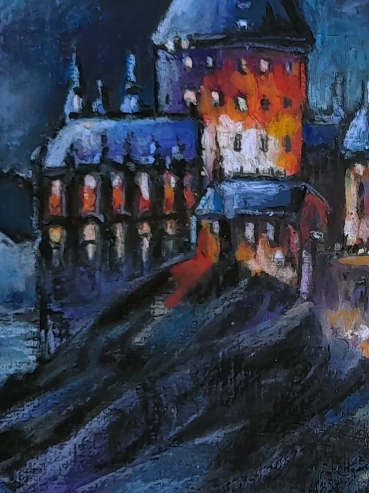 Oil pastel painting of Hogwarts castle 29,5x29 cm (11,6 х 11,4 inches).