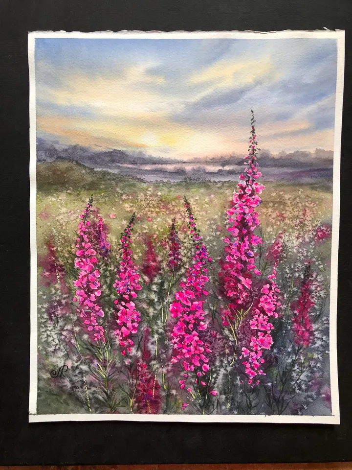 Wildflowers Original Painting Field Landscape Meadow Wall Art Rustic Landscape