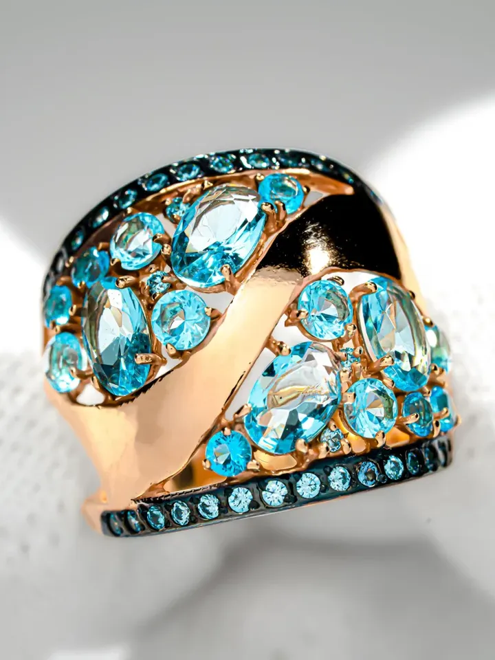 Ring Silver gold plated 925 assay value with topaz