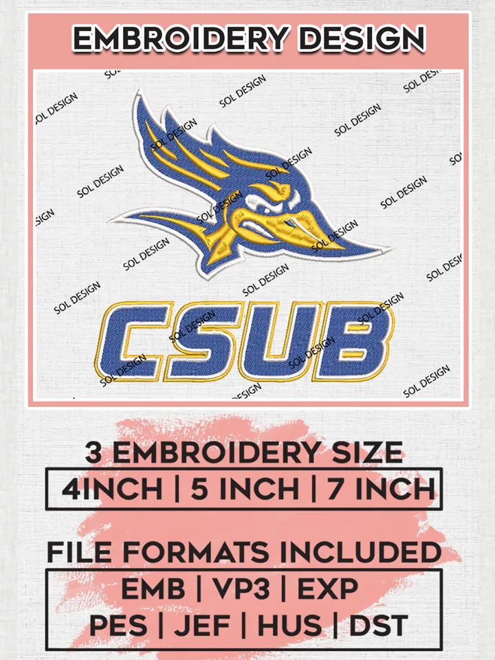 NCAA CSBU Roadrunners Team Logo Machine Embroidery Design, NCAA Cal State Bakersfield Roadrunners Team Design Design files, NCAA Team Embroidery Designs, NCAA Machine Embroidery Designs, Digital Download