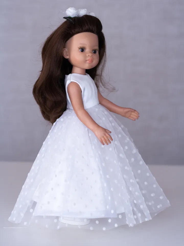 Paola Reina doll clothes, White long dress for Paola Reina, 13 inch doll clothes, Doll clothes, Dolls outfit, 32 cm doll