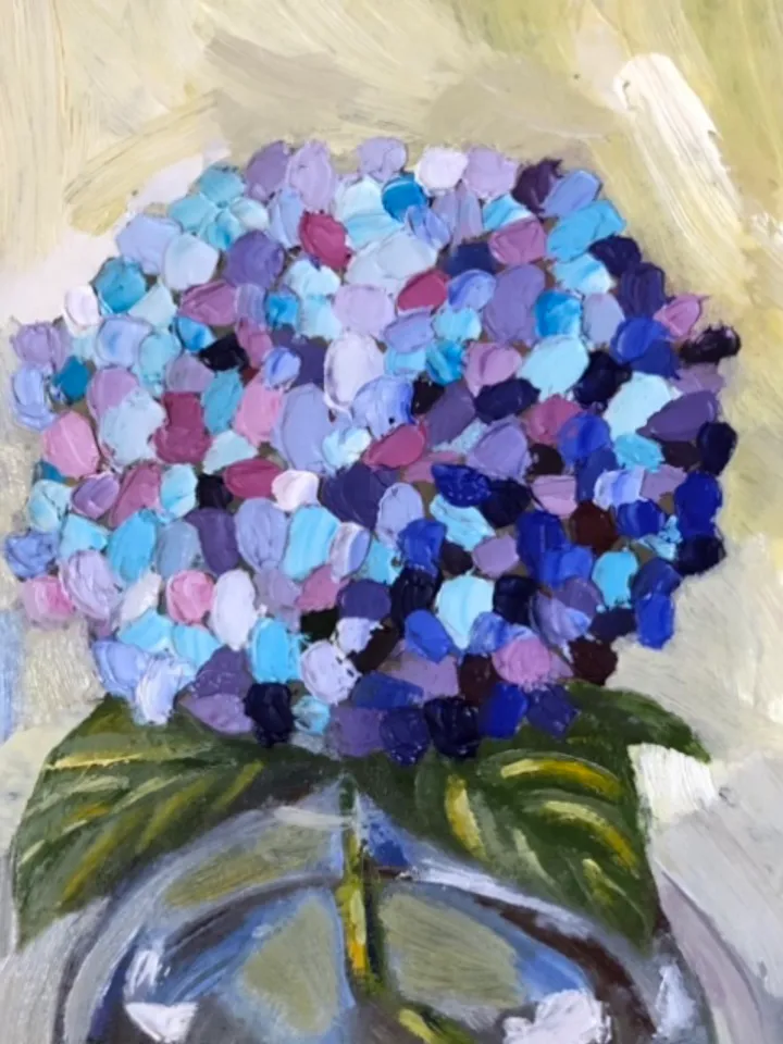 Hydrangea flowers original oil painting hand painted modern impasto painting wall art 6x9 inches