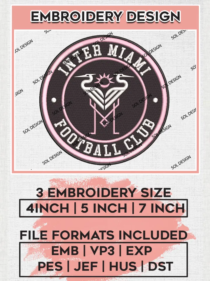 Inter Miami CF Soccer Team Logo Embroidery Design, MLS Inter Miami CF Logo Embroidery Files, Soccer Team Machine Embroidery, Machine Embroidery Design
