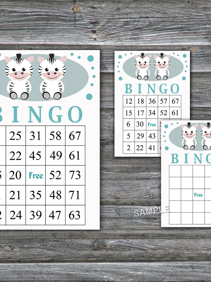 Baby Zebra bingo cards,Zebra themed bingo game,Zebra Printable bingo cards,60 Bingo Cards,INSTANT DOWNLOAD--359