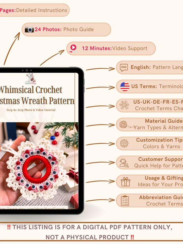 Whimsical Crochet Christmas Wreath Pattern, Fun and Festive Ornament Design, Googly Eye Decor Pattern, Easy DIY Ornament for Christmas Gift