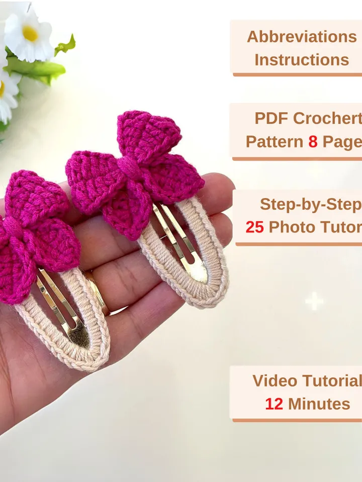 Butterfly Hair Clip Crochet Pattern PDF โ DIY Bow Barrette for Girls โ Easy Handmade Hair Accessory Digital Download Tutorial