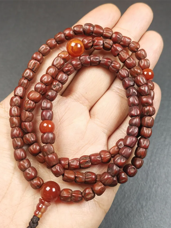 Gandhanra Old 108 Tibetan Cypress Seed Beads Mala,Prayer Beads Necklace for Meditation,Diameter 0.26", Circumference 25"