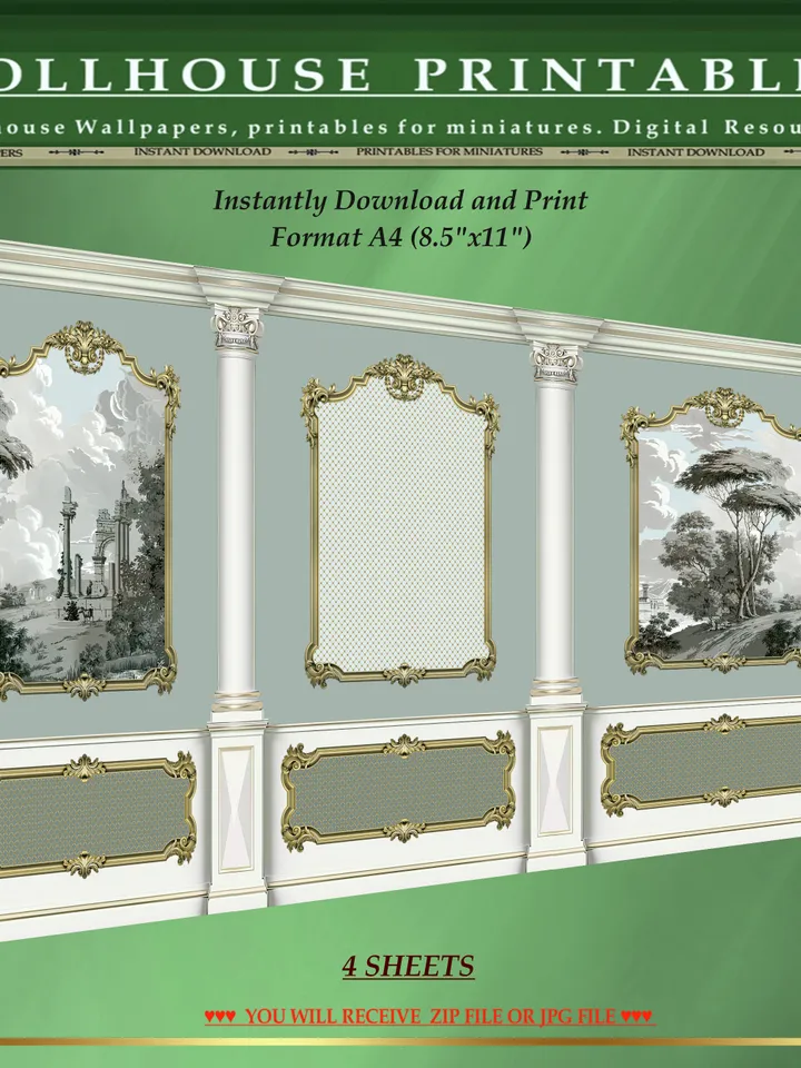 Wallpapers- Set 17-v3 | Printables for Dollhouses and Unique Miniature Projects | Digital Downloads | in Scale 1/12th