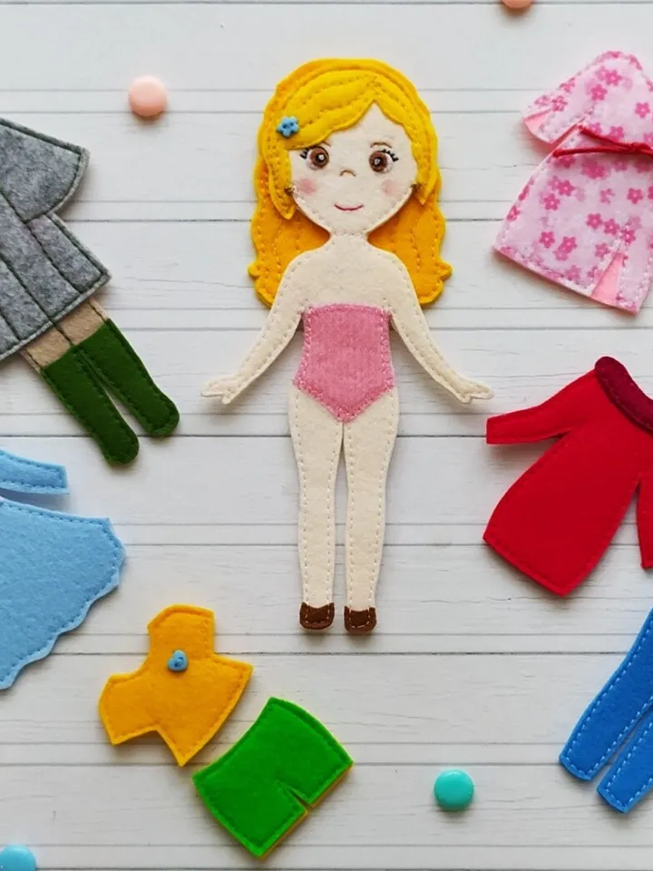 Felt Dollhouse Quiet book pattern pdf, Felt doll Pattern with clothes set, Dress up Doll, Felt book pattern for girl