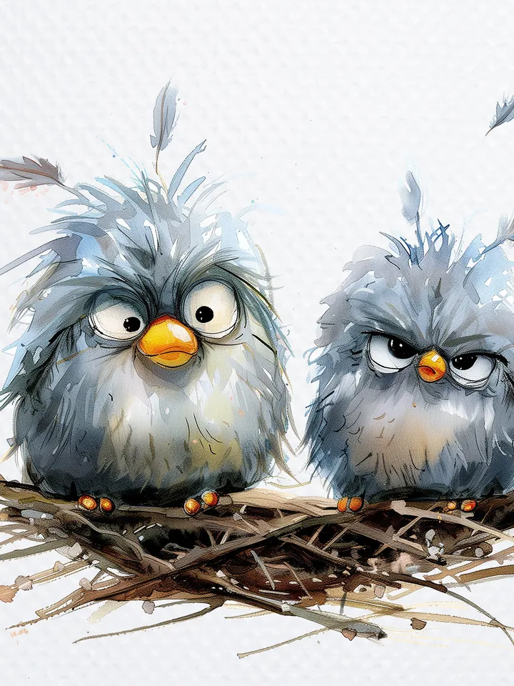 18 Grumpy Birds png Clipart, Cute Fluffy Birds png sublimation, Watercolor clipart, Digital Clipart, Birds sublimation, Printable clipart