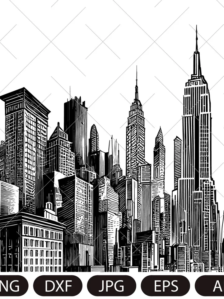 City silhouette vector/ Horizontal City  SVG/ Downtown landscape with high skyscrapers/ Panorama architecture buildings/Urban life