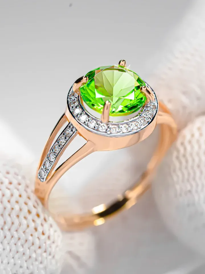 Ring Silver gold plated 925 assay value with prasiolite