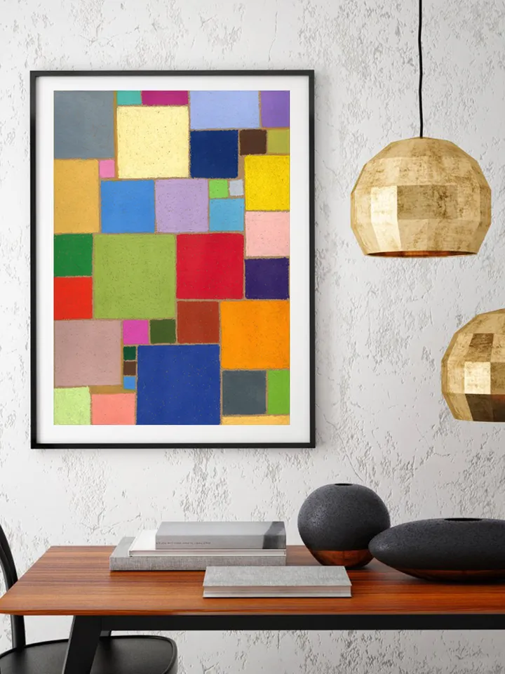 Printable pattern Abstract colored squares, Large poster, Digital file, Home decor, Art print, Color oil pastel painting