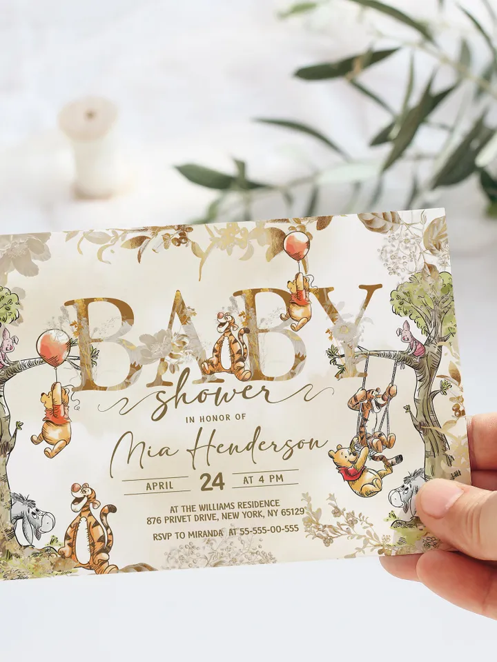 Classic Winnie Pooh Baby Shower Invitation; Neutral Baby Shower Template; Wizard Baby Shower Invite; Honey Bear Invite; Winnie Pooh poom77
