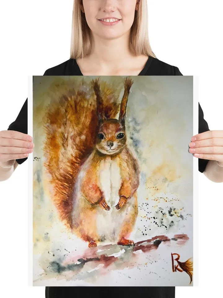 Squirrel Photo paper poster made with my original watercolour painting,animals posters,nursery room wall art