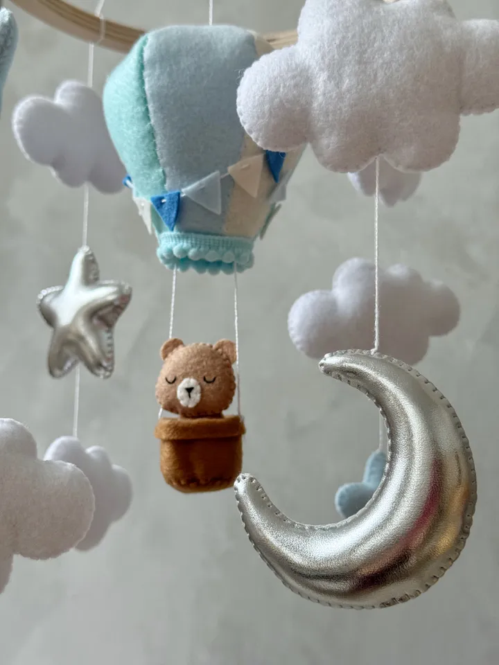 Adventure nursery crib mobile lion bear bunny, Hot air balloon mobile boy girl