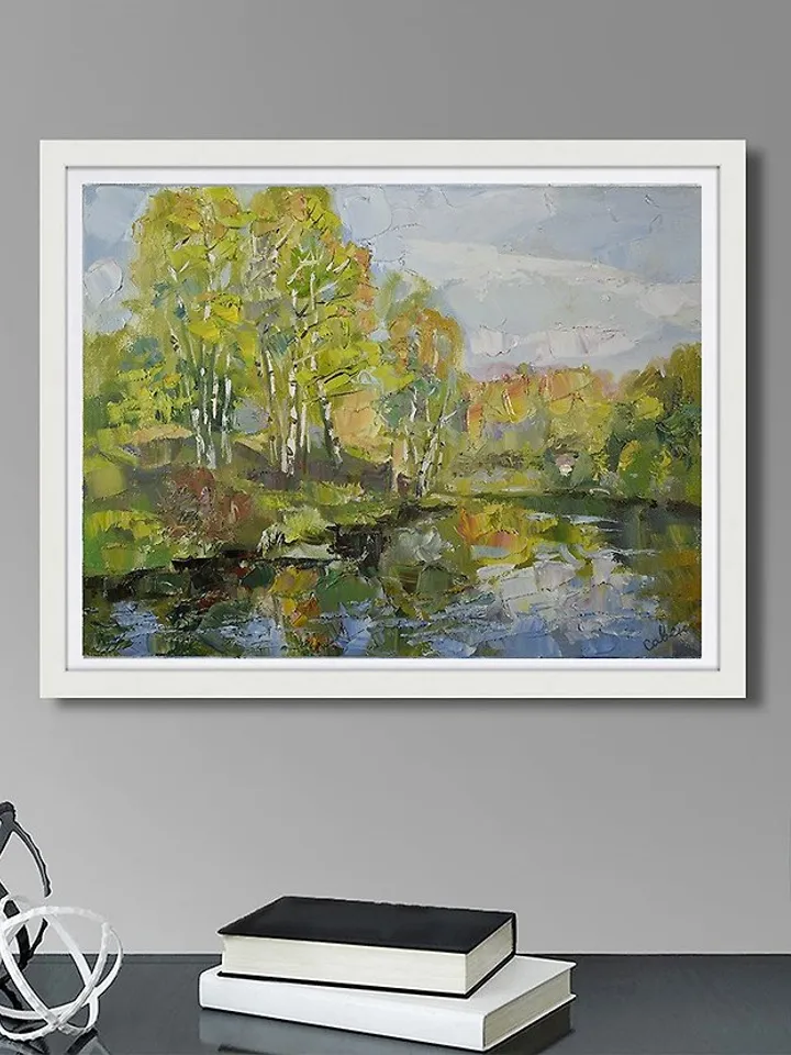 Nature Lake Painting Spring Landscape Original Artwork Impressionism Plein Air