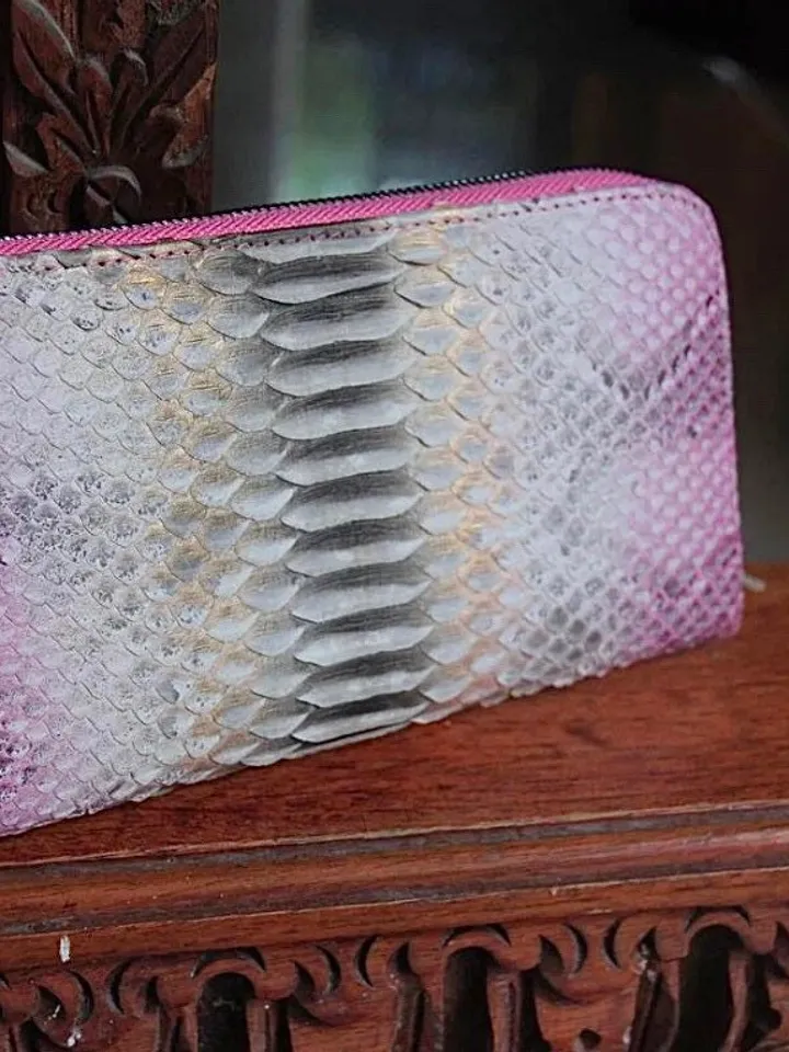 Genuine python skin wallet light pink classy multicoloured, woman wallet men wallet, unisex wallet leather pythonskin,design wallet handmade
