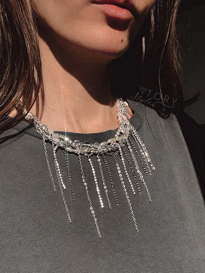 Chain necklace,layered necklace, grunge necklace, chain choker, Silver Choker, Layer Link necklace, Multi Strand necklace