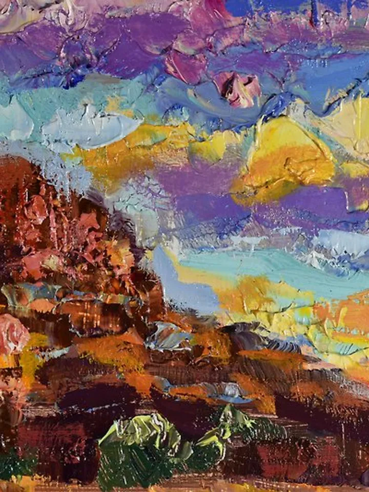 Mountains Artwork Impasto Landscape Plain Painting Original Art Sunset Arizona