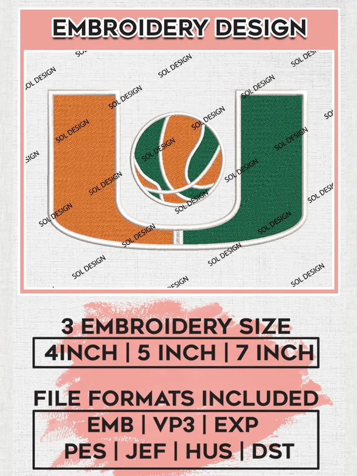 Miami Hurricanes College Football Team Logo embroidery designs, NCAA Miami Hurricanes Logo Machine embroidery designs, NCAA Team Logo embroidery designs, NCAA Game Day Machine embroidery designs, Digital Download
