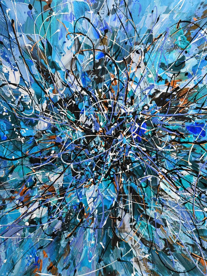 Original Abstract Acrylic Painting on Canvas, Large Wall Art, Boho Decor, Bule Painting, Modern Art, Office or Living room Decor, Home Decor