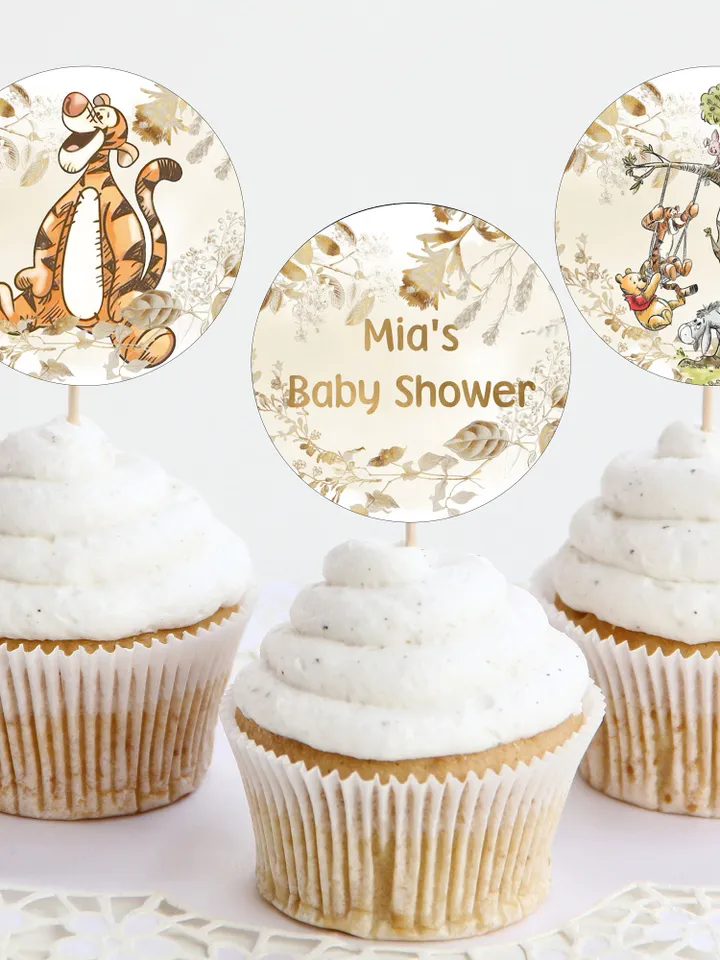 Editable Cupcake Topper Label Winnie the Pooh; Winnie the Pooh Baby Showery; Printable Cupcake Topper; Winnie Pooh Party Decoration; poom77