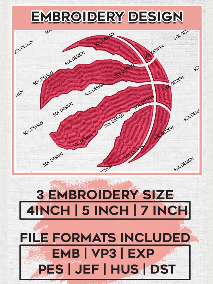 NBA Toronto Raptors Ball Logo Embroidery Designs, NBA Toronto Raptors Team Logo Embroidery, NBA Raptors Embroidery Designs Files, NBA Logo, 3 sizes, Machine embroidery Files, Digital Download