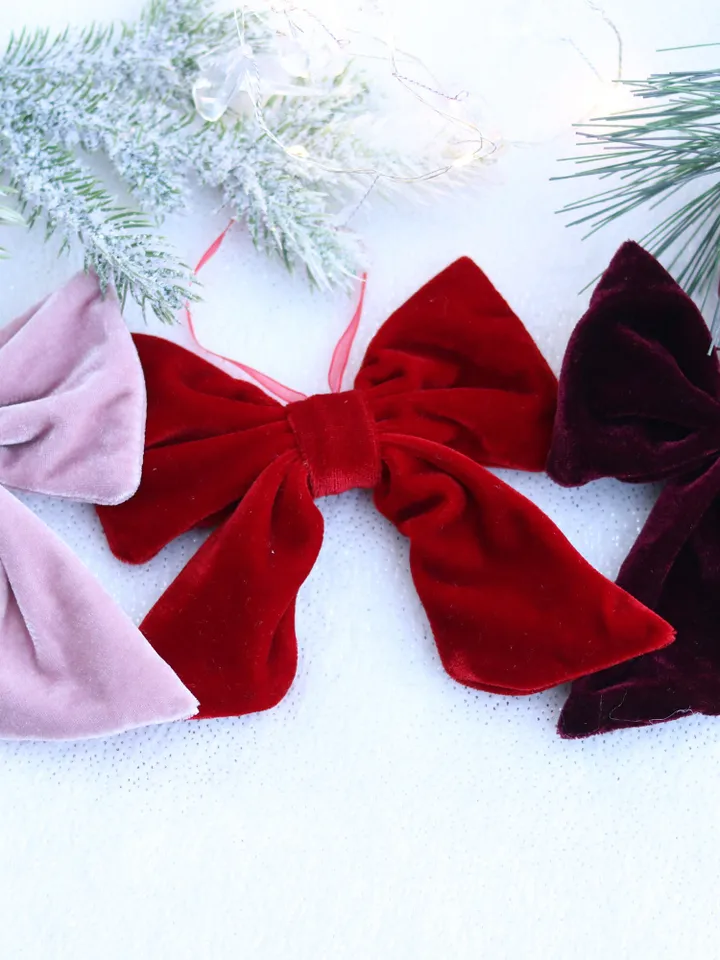 Christmas velvet tree bow decor Xmas bows decoration pink, burgundy, cranberry red