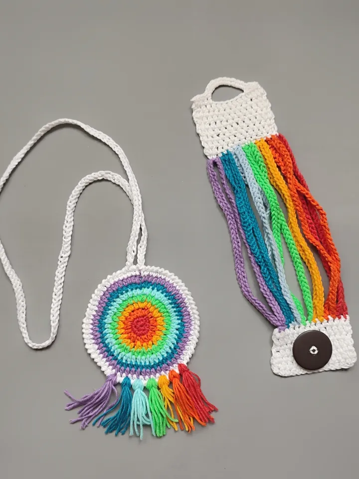 Rainbow color jewelry set, pendant and bracelet, boho style jewelry