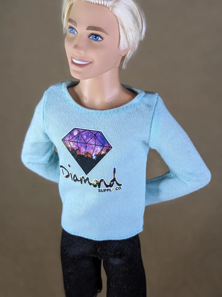 Blue printed long-sleeve T-shirt for 12-inch fashion male dolls