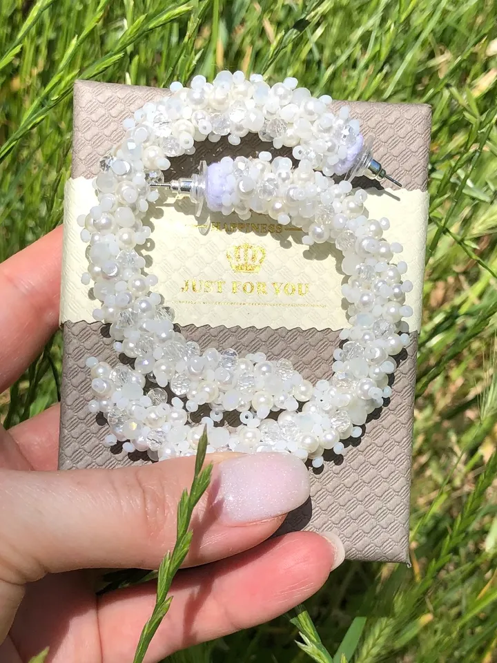 Wedding Glossy Crystal Embroidered Earrings