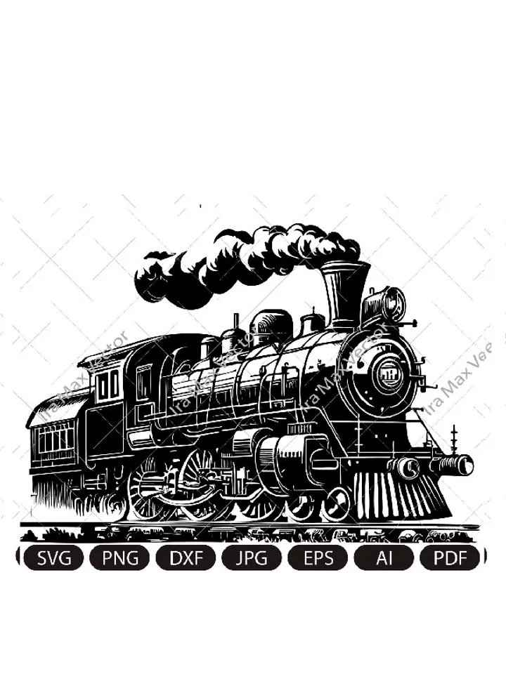 Steam locomotive vintage svg, Retro transport, Old train, Train retro SVG PNG, Steam Engine Image ,Vintage Clip Art for Transfers Prints