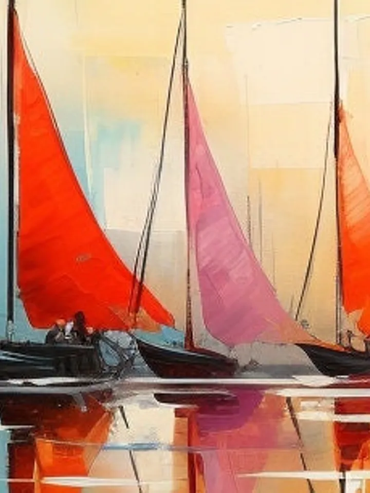 Original Sailboats Painting on Canvas, Large Wall Art, Abstract Colorful Painting, Ocean Art, Living room Wall Decor, Custom Painting
