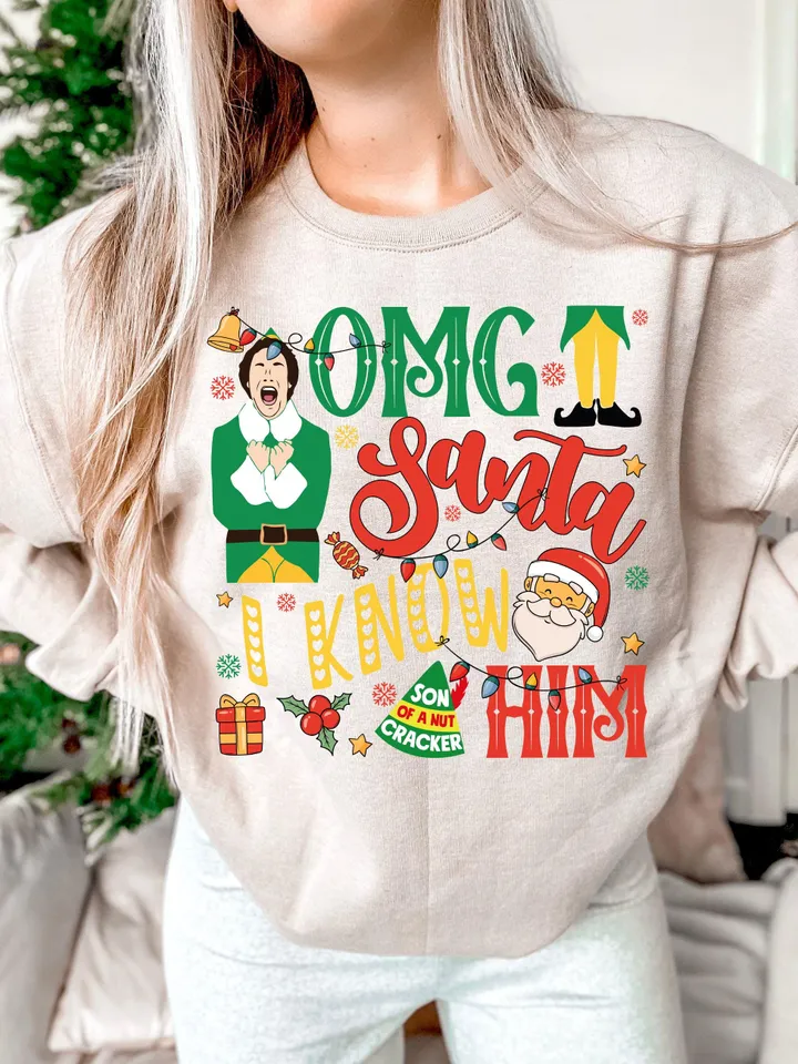 The Elf OMG! Santa I know him! Retro Christmas Movie png sublimation, Digital File / Sublimation Design Download / PNG / Elf Christmas Movie
