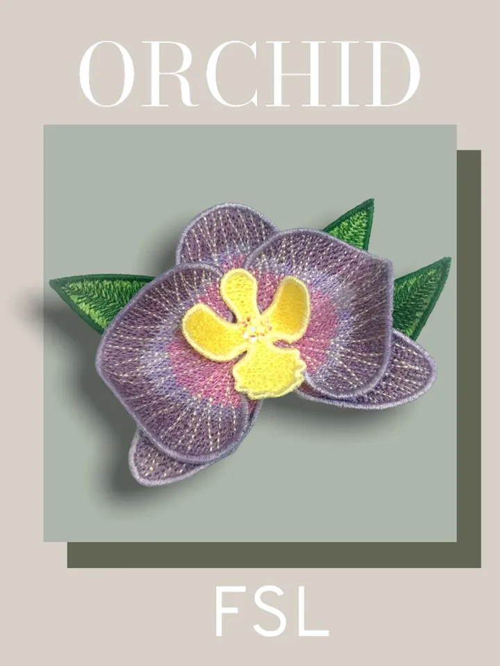 Orchid brooch FSL machine embroidery designs Free standing lace embroidery pattern 3Dflower embroidery motif Flower FSLembroidery broochFSL