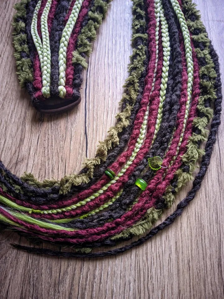 Ponytail Dreadlock Synthetic Brown Green Red Dreads on Hairband Textured Beads and Decorations for Festival Boho Rave Hairstyles