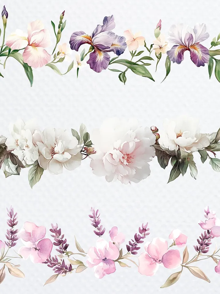 26 Flower Border MIX Bundle, Watercolor Floral Border PNG Digital Clipart for sublimation, Digital download, Digital Paper craft Card making