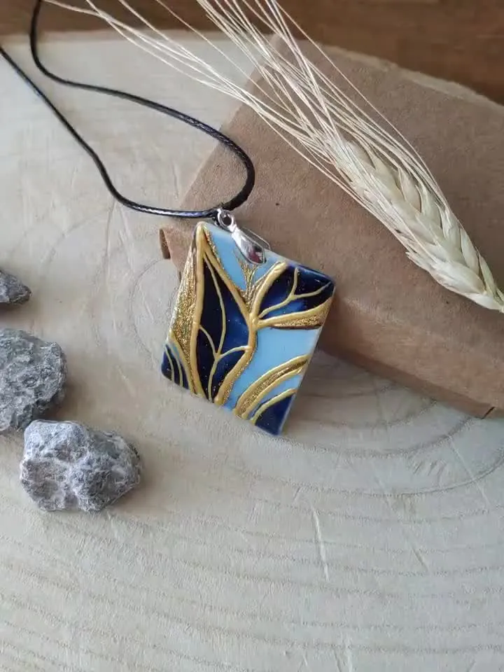 Pearl pendant necklace: Leaf on the steam abstract art painted on pendant • aesthetic trendy necklace • gift for art lover • nature beauty