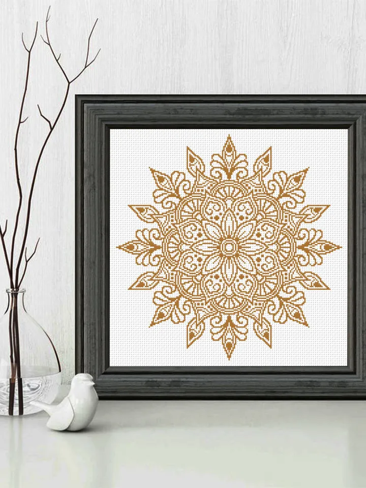 Flower mandala cross stitch pattern download PDF Simple mandala digital Monochrome cross stitch Modern cross stitch chart Home decor #M165