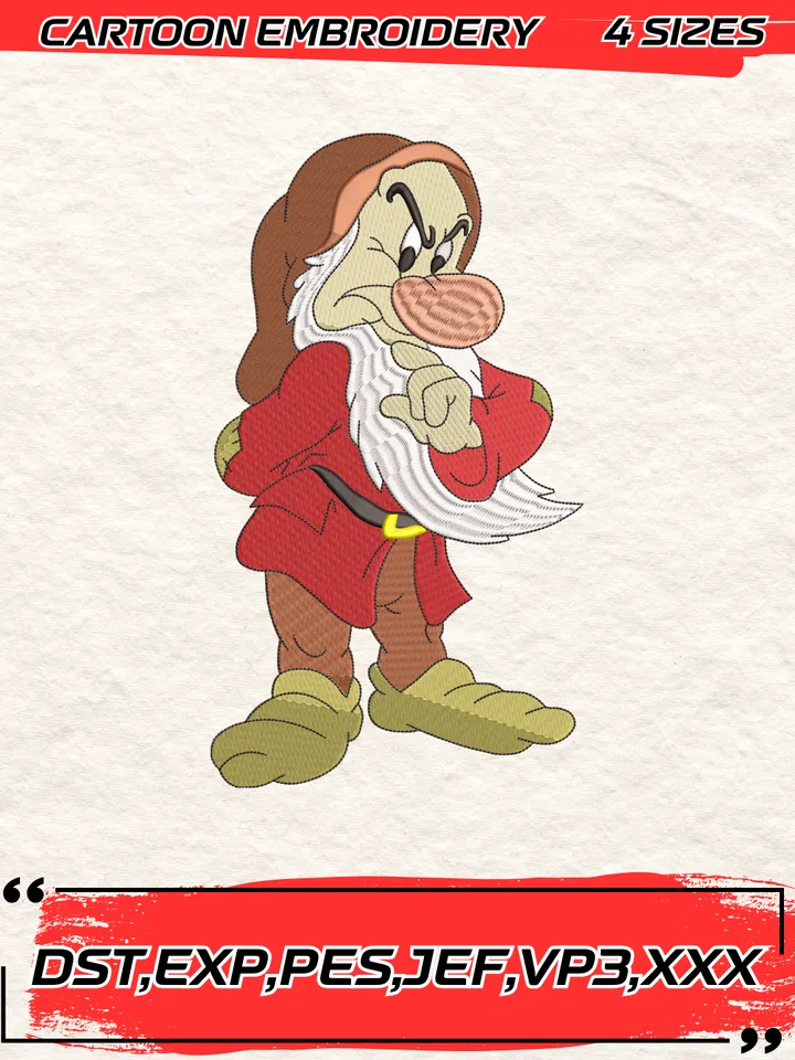 Disney Grumpy Dwarf Cartoon Embroidery Design,Disney Cartoon Embroidery Design,Machine Embroidery Design File,4 Sizes, Digital Download