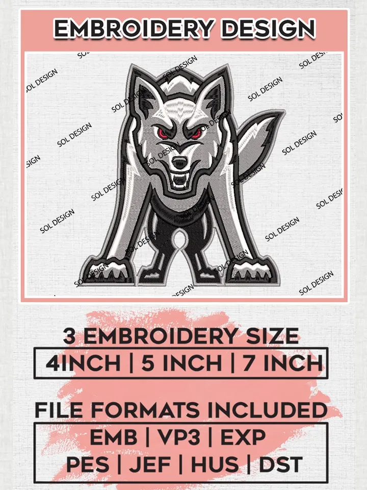NCAA South Dakota Coyotes Team Mascot Logo Machine Embroidery Design, NCAA South Dakota Coyotes Team Design Design files, NCAA Team Embroidery Designs, NCAA Machine Embroidery Designs, Digital Download