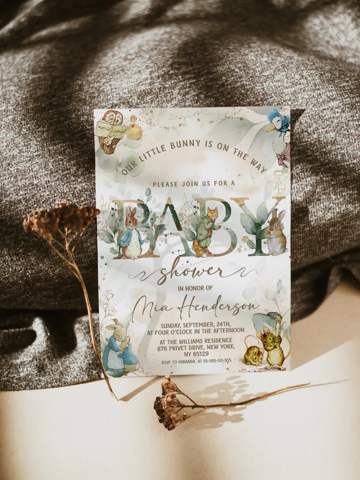 Classic Peter Rabbit Baby Shower Invitation; Neutral Baby Shower Template; Peter Rabbit Baby Shower Invite; pr2