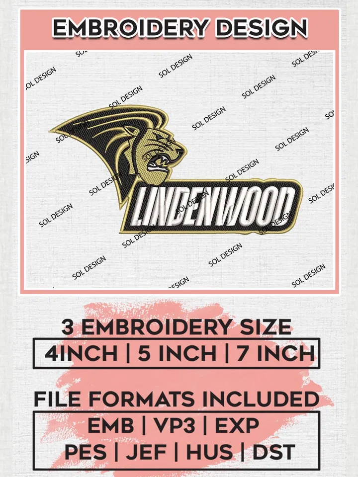NCAA Lindenwood Lions Team Logo Machine Embroidery Design, NCAA Lindenwood Lions Team Design Design files, NCAA Team Embroidery Designs, NCAA Machine Embroidery Designs, Digital Download