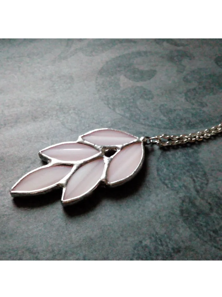 Glass spike necklace, Stained glass necklace, Leaves art deco necklace, Leaf branch pendant, Elven fairy jewelry