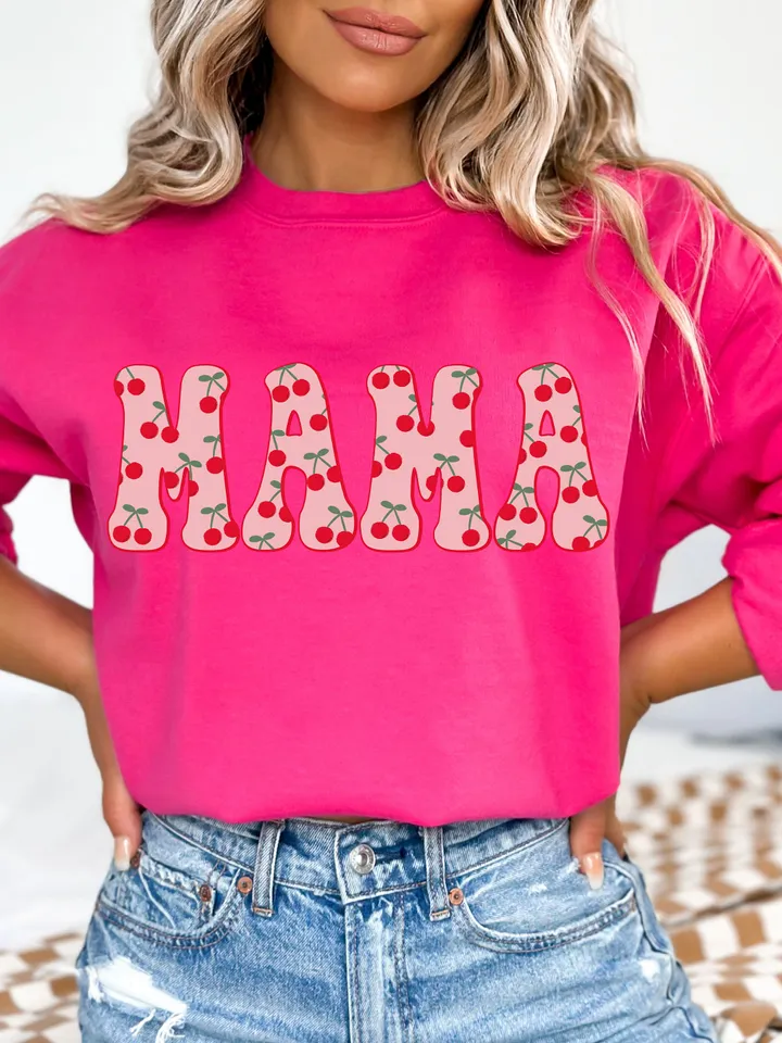 Trendy Retro Mama PNG Cherry Berry First Summer Varsity Popular Aesthetic Trendy Mom Cherry Sweet Shirt Design Sublimation DTG PNG